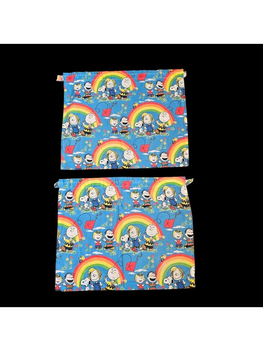 VTG Peanuts Rainbow Race Day Charlie Brown Snoopy Window Valances 2 29" W X 24"